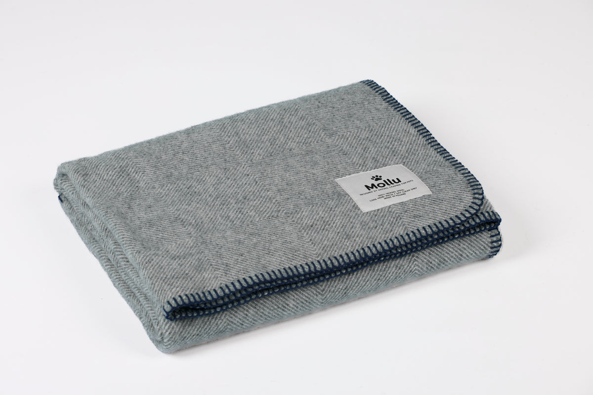 Coperta in pura lana merino per il tuo animale - grigio con profilo blu navy